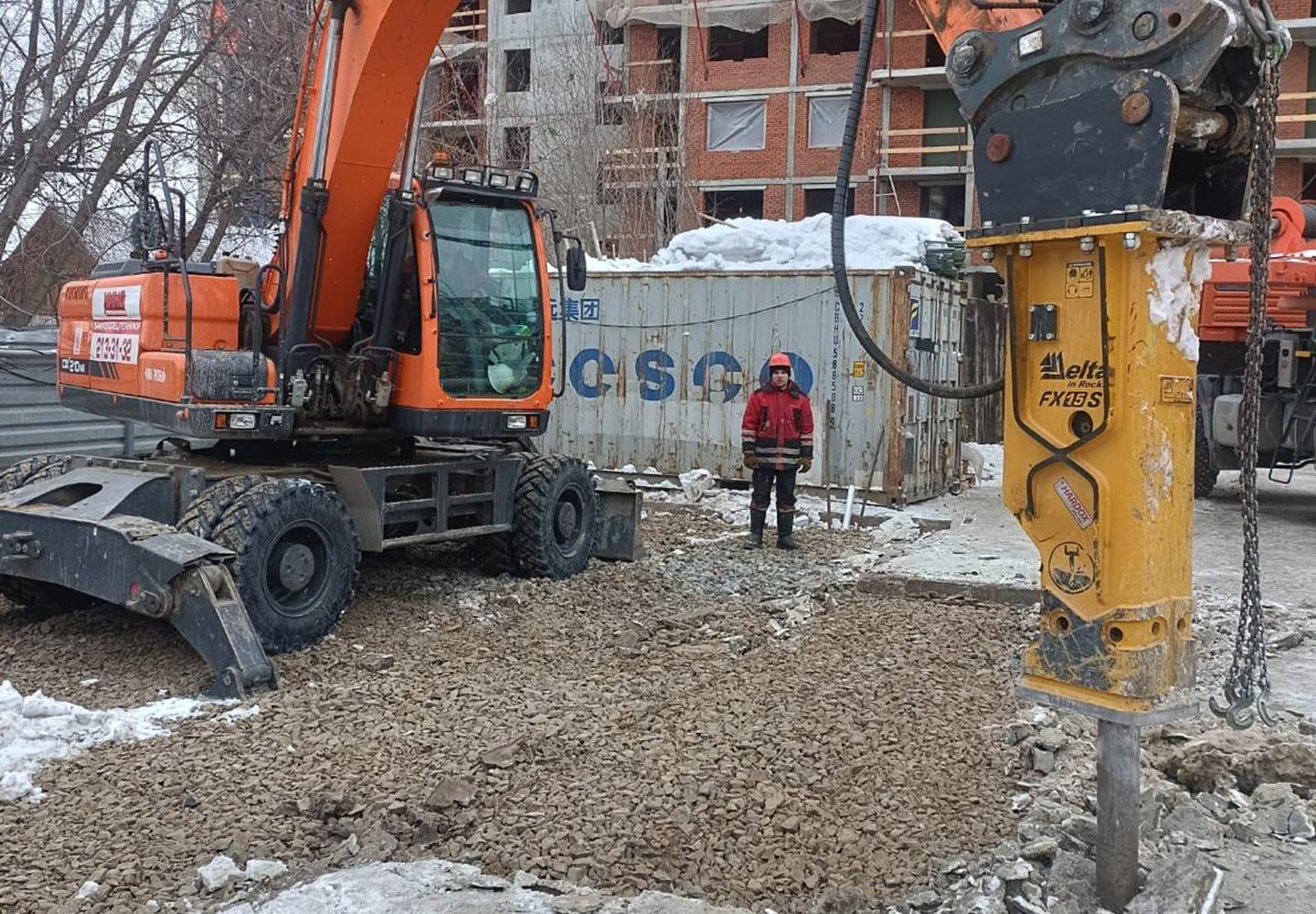 Гидромолот Delta FX15S на базе колесного экскаватора - фото 1